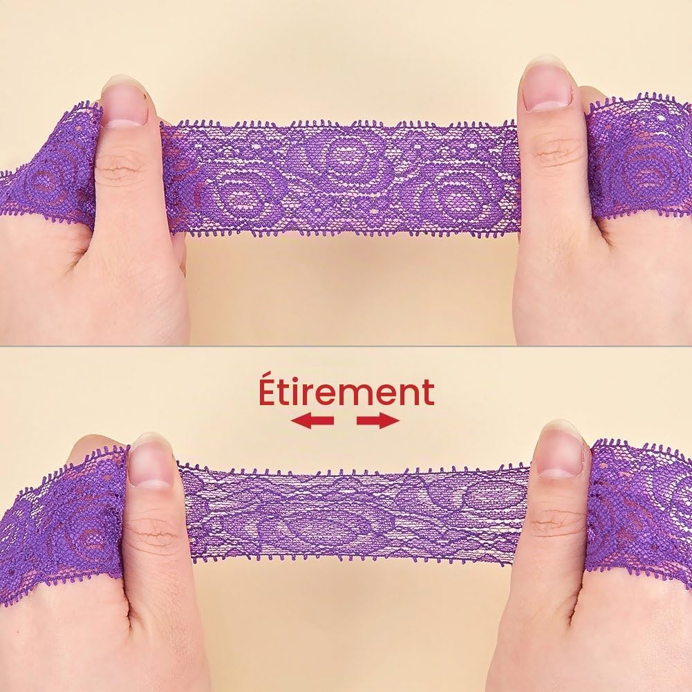 BENECREAT 18 Couleurs Ruban Dentelle Élastique 40mm 18 Yards