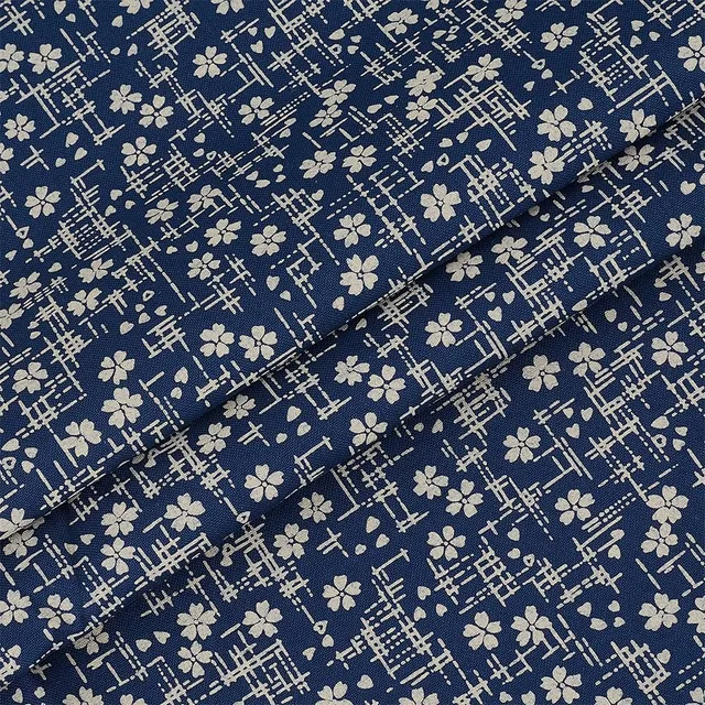 BENECREAT Tissu Coton Motif Fleuri 1m x 1,5m bleu nuit