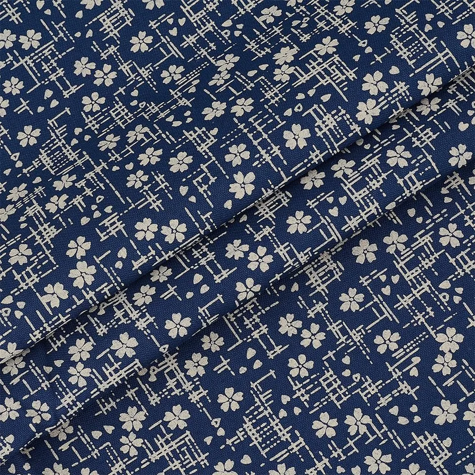 BENECREAT Tissu Coton Motif Fleuri 1m x 1,5m bleu nuit