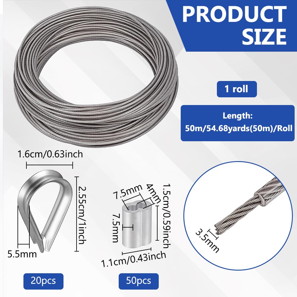 BENECREAT câble acier inox 3,5mm 50m guirlande extérieur