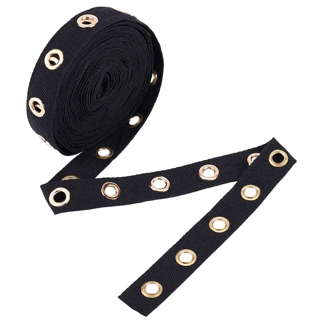 BENECREAT Ruban à Oeillets Coton Noir 5,5 m 25 mm 8 mm