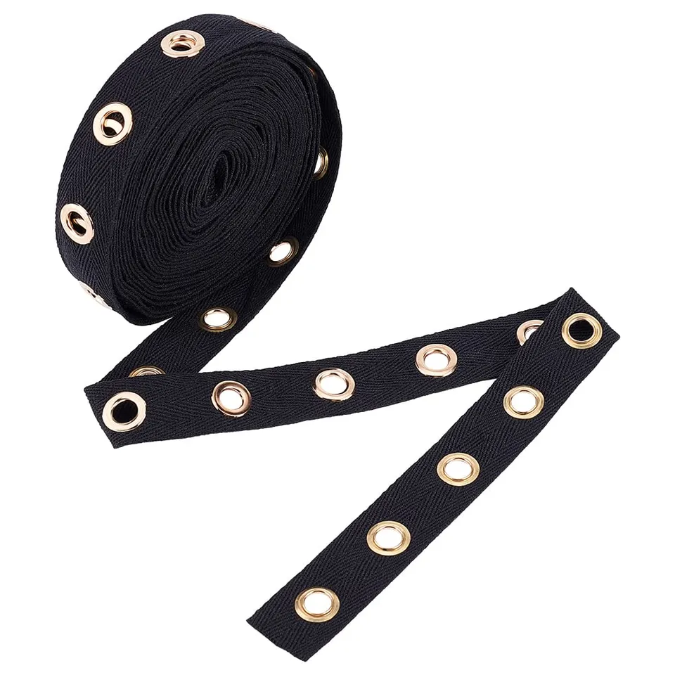 BENECREAT Ruban à Oeillets Coton Noir 5,5 m 25 mm 8 mm