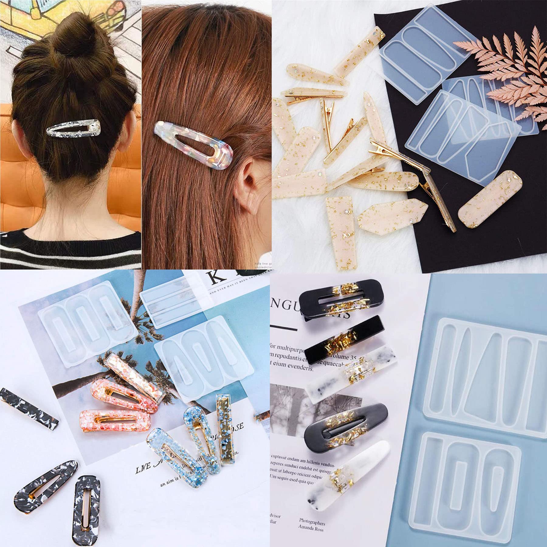 Cayway kit 7 moules résine barrettes silicone + 24 pinces