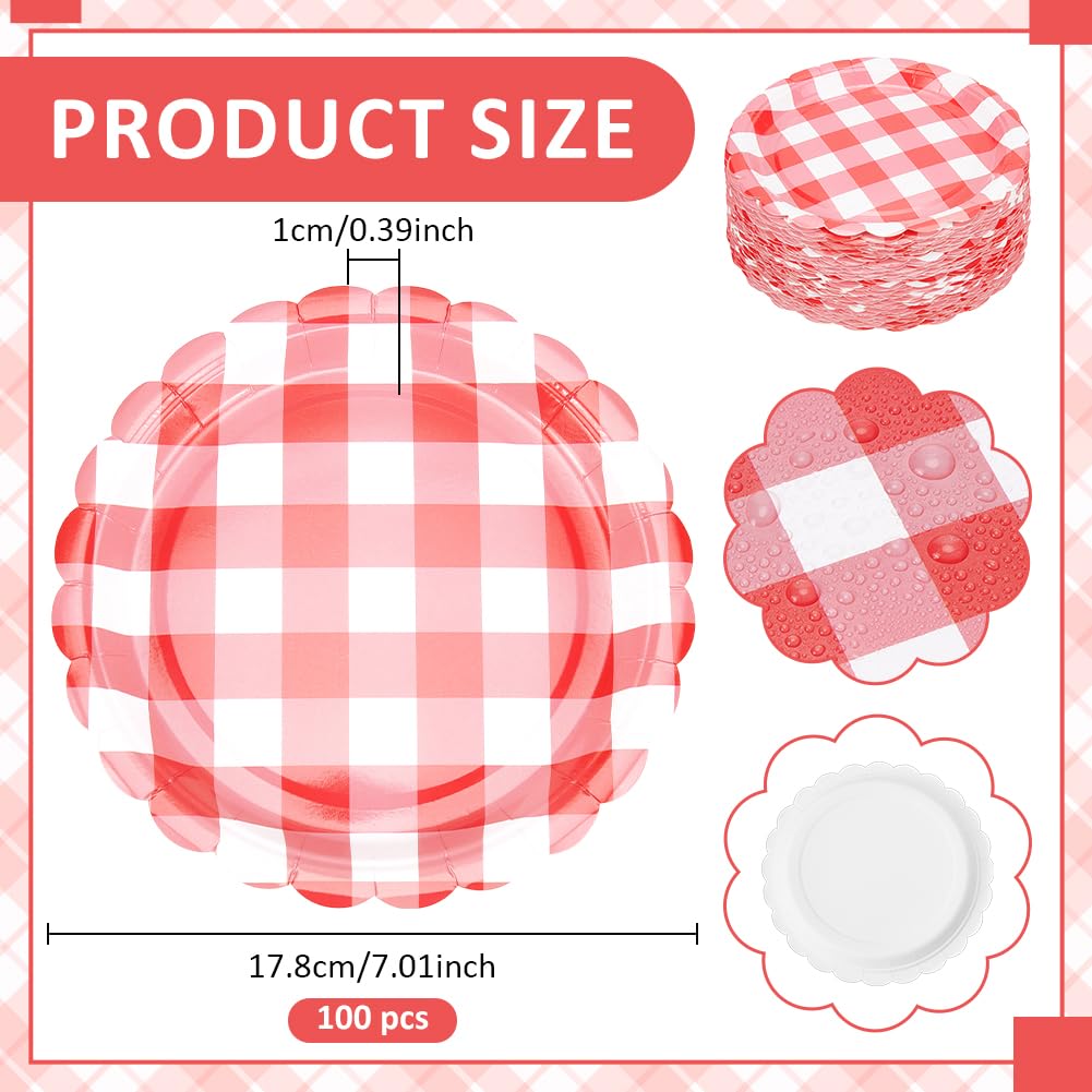 BENECREAT Assiettes Papier Vichy Rouge 178mm x100 Festonné