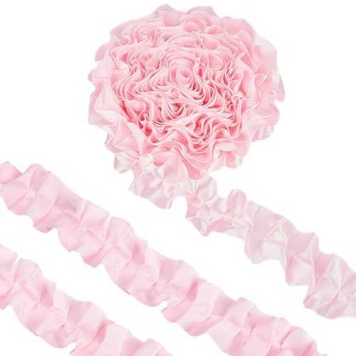 BENECREAT ruban satin plissé rose 5m 50mm volants