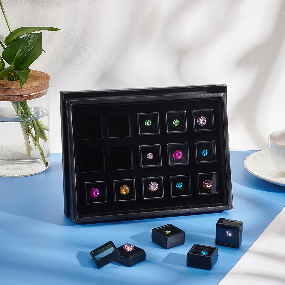 BENECREAT Boîte présentation pierres 2,95 cm noir x15 fenêtre