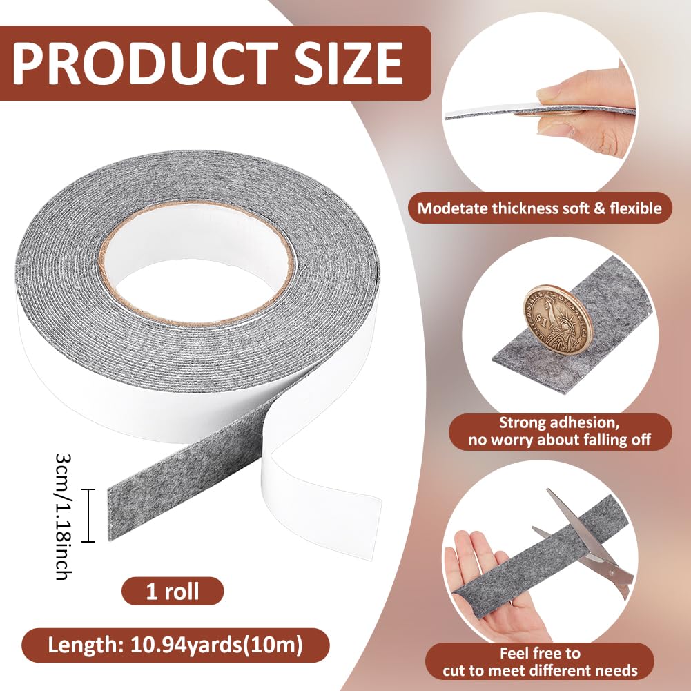 BENECREAT Ruban feutre adhésif 10m x 30mm gris