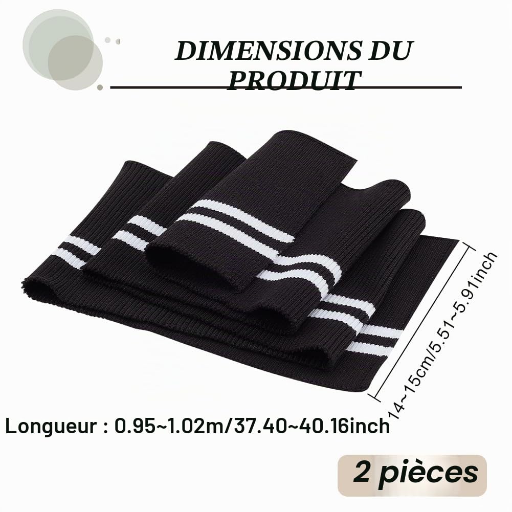 BENECREAT Bord Côte Tricot Rayures Noires 14x95 cm 2 pcs