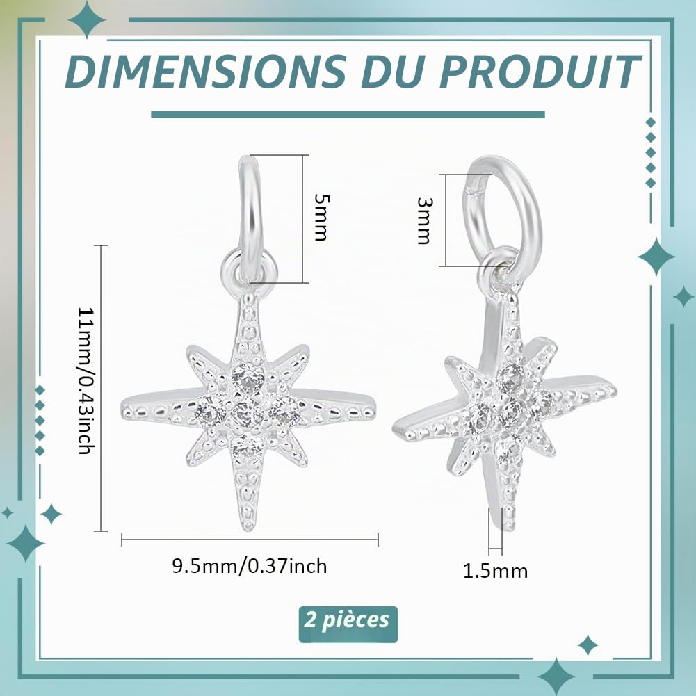 BENECREAT breloque étoile nord argent 925 strass