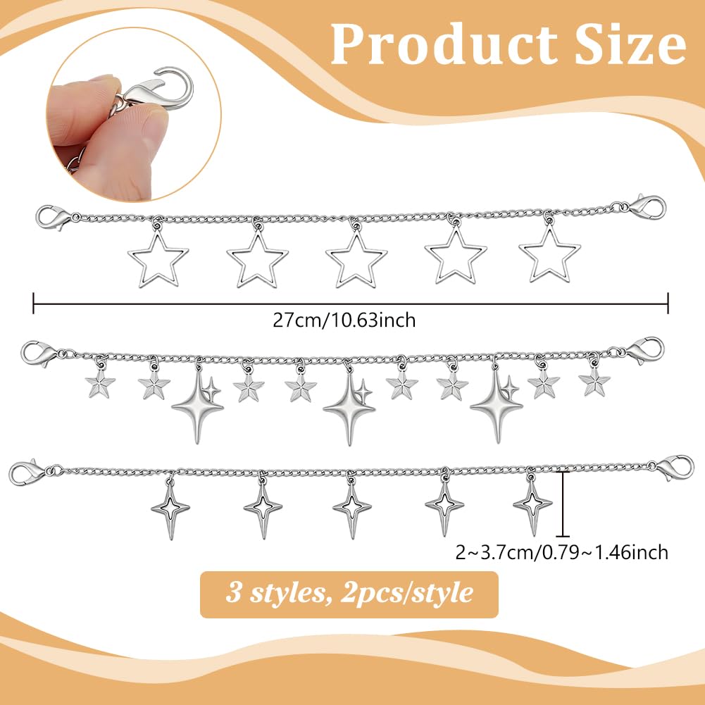 BENECREAT Chaînes Bottes Lacets Étoile Inox Argent 6pcs