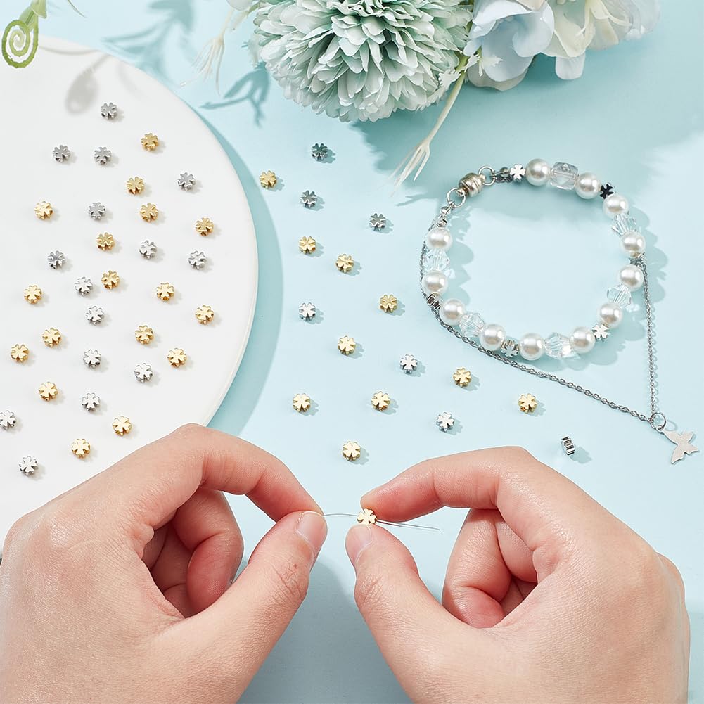 BENECREAT Perles Trèfle Plaqué Or 18K 60 Pcs 5 mm