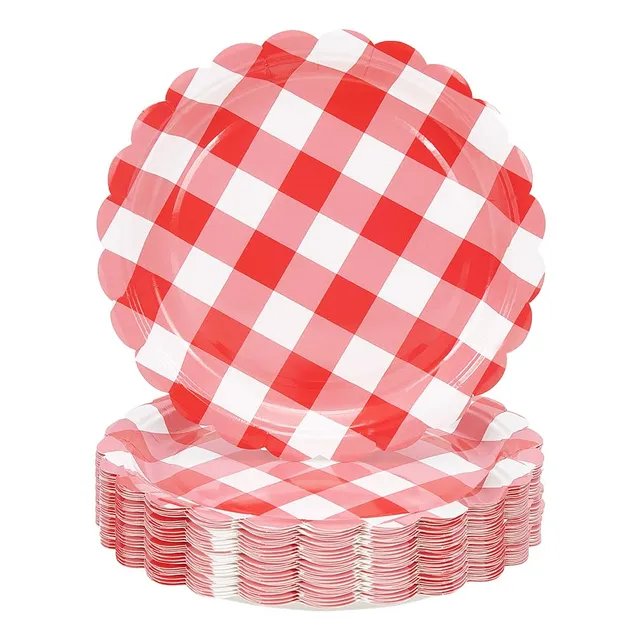 BENECREAT Assiettes Papier Vichy Rouge 178mm x100 Festonné