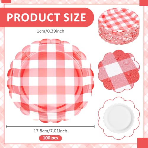 BENECREAT Assiettes Papier Vichy Rouge 178mm x100 Festonné