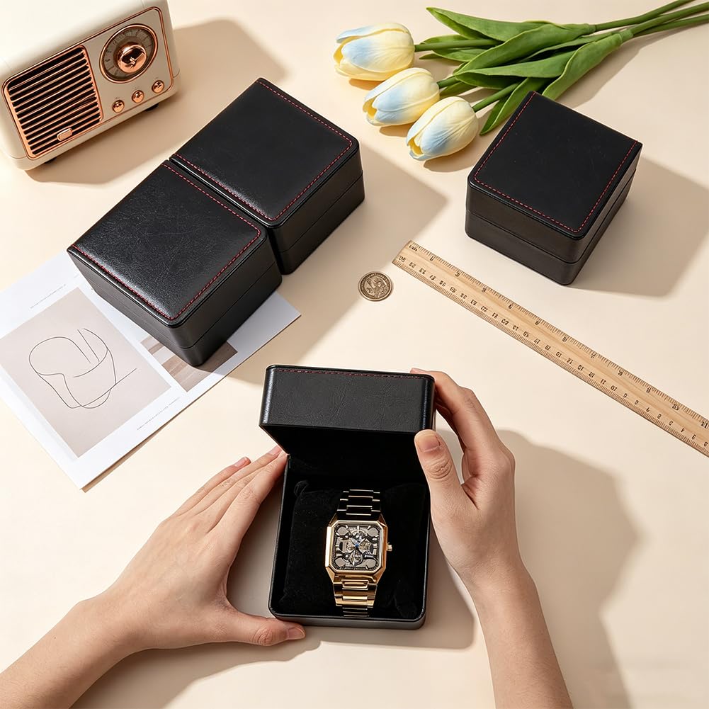 BENECREAT Étui Montre Cuir PU Noir 10x11cm Lot 4