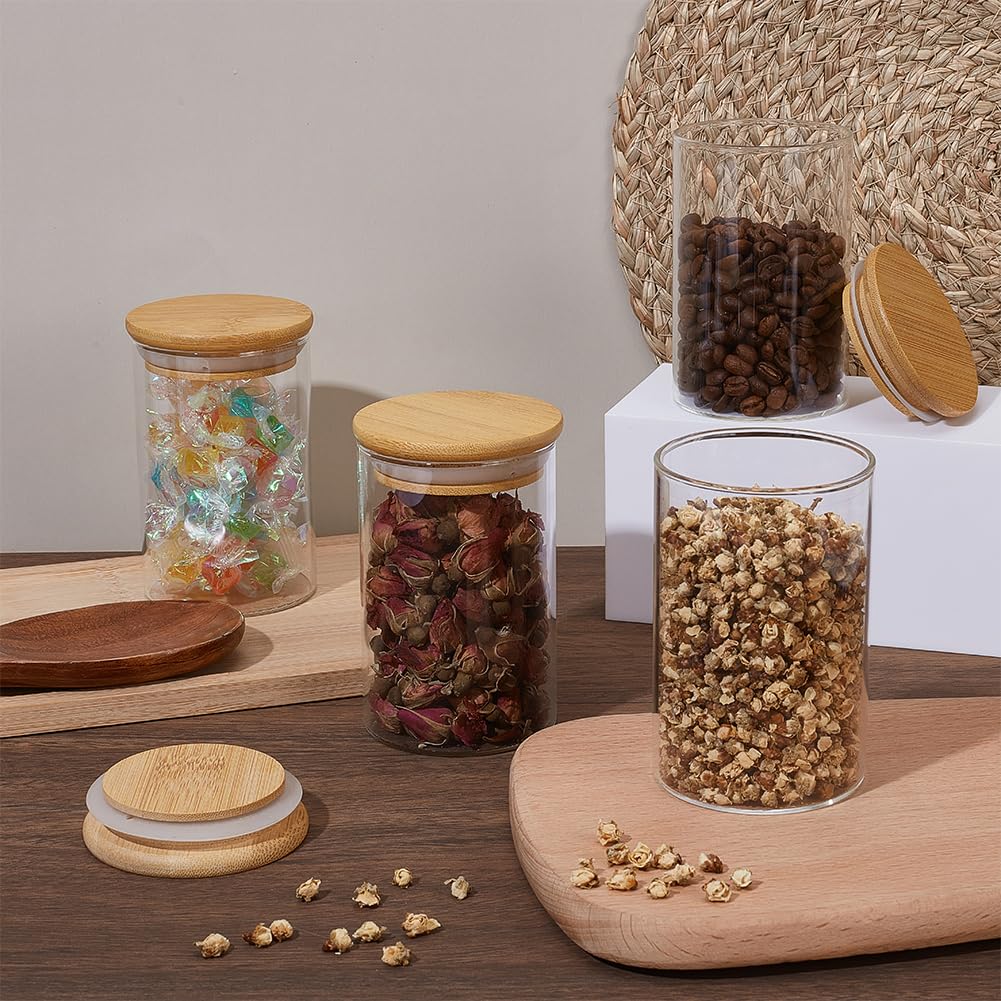 BENECREAT bocaux verre 300ml couvercle bois 4 pièces
