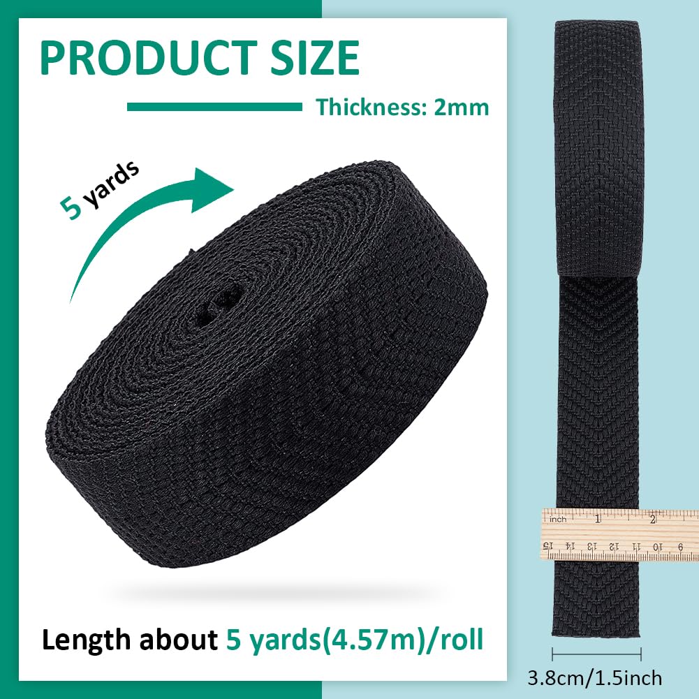 BENECREAT Sangle Jacquard Noire 5m Ruban 38mm Coton