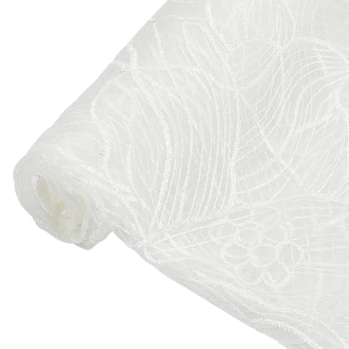 BENECREAT Tissu Dentelle Florale Blanc 90x164 cm Tulle