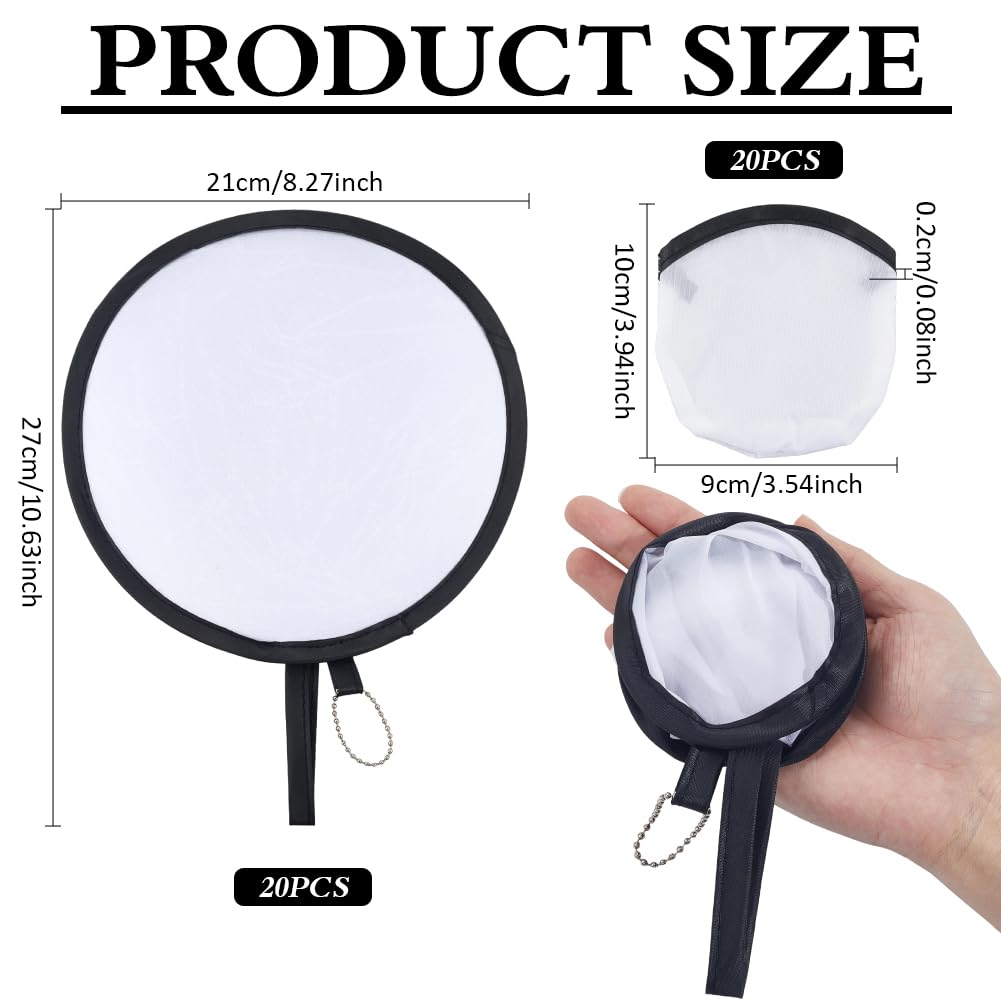BENECREAT éventail pliable rond lot de 20 blanc léger