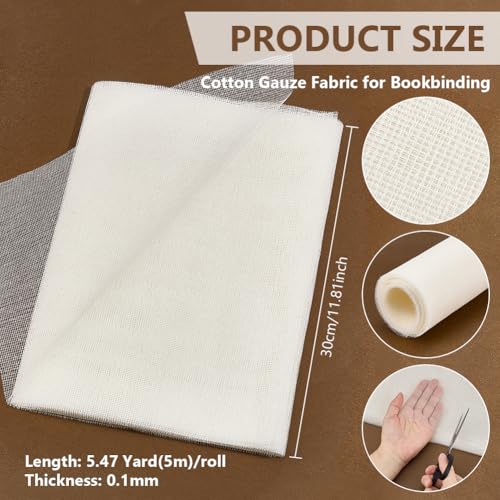 BENECREAT Toile Reliure Blanche 5m x 30cm Coton