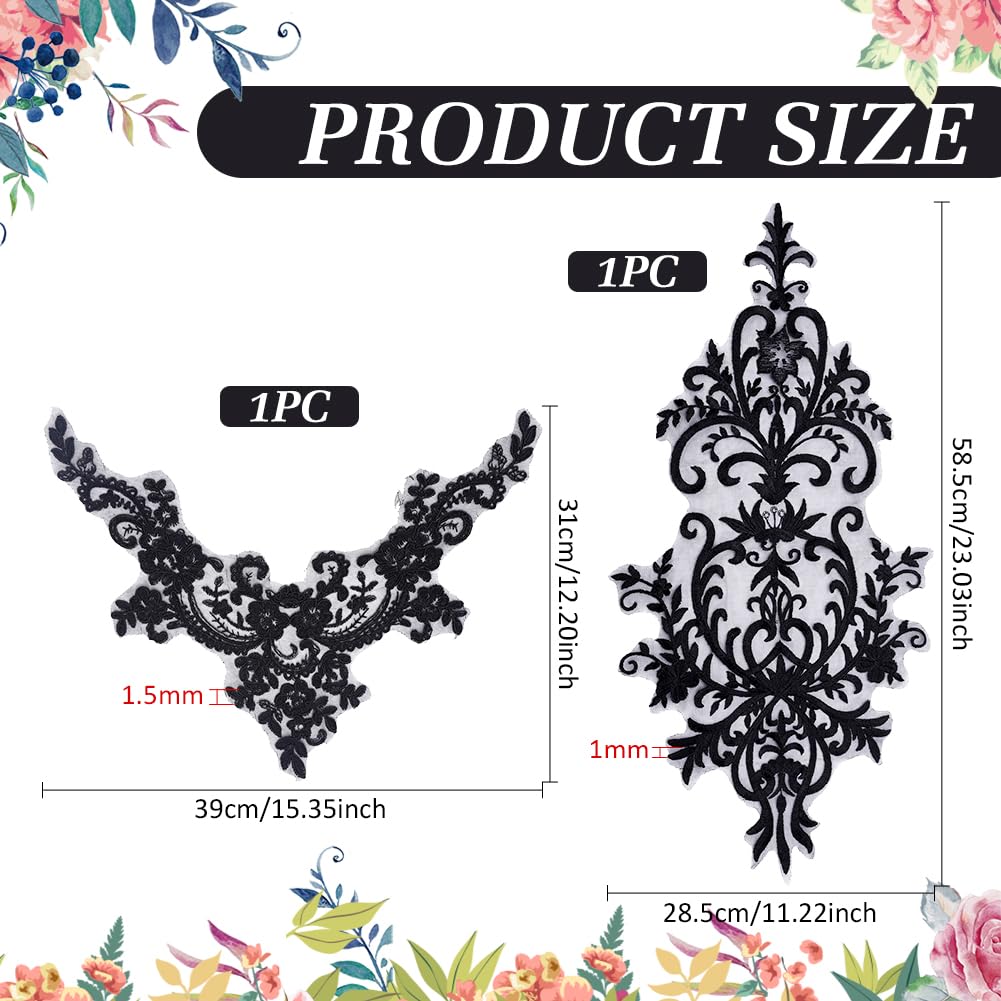 BENECREAT appliques dentelle noire fleurs brodées lot 2