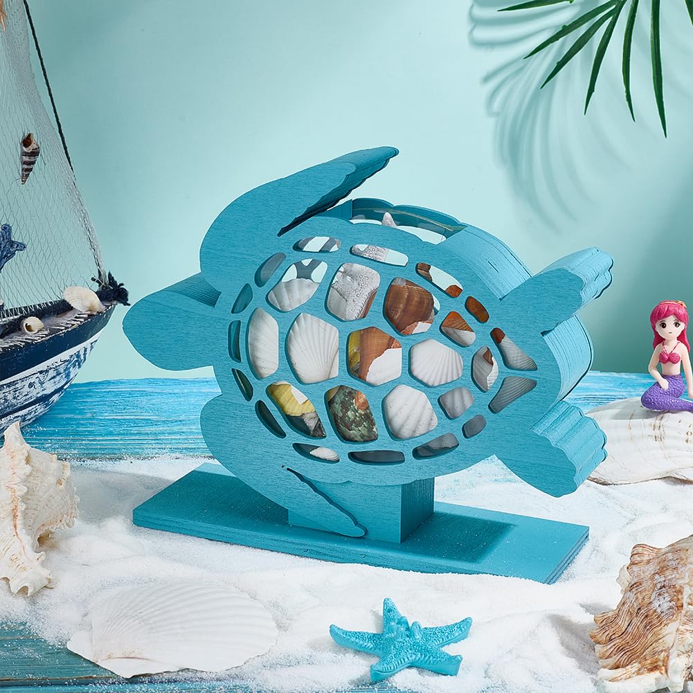 BENECREAT Boîte Coquillages Tortue Bleu Ciel Bois