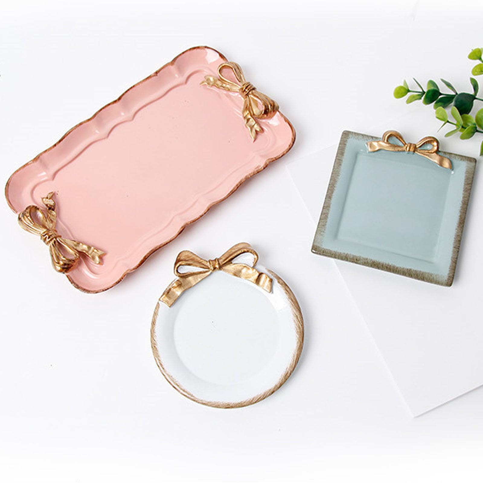 Cayway Plateau Résine Vintage Rectangle Rose Nœud