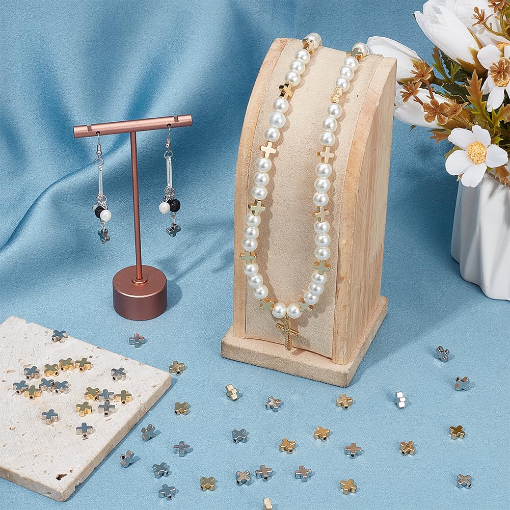 BENECREAT Perles Croix Laiton 8mm 60pcs doré platiné