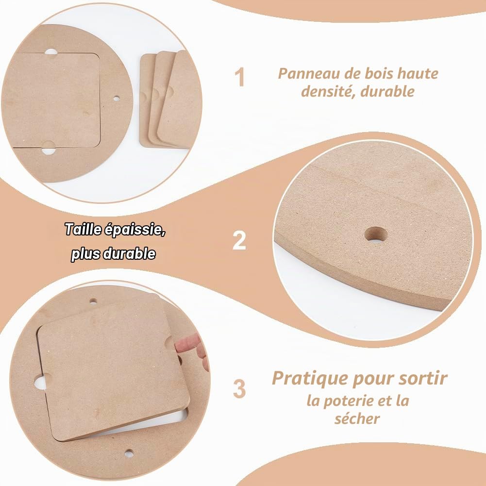 BENECREAT Batte potier ronde carrée 30 cm lot 5 pièces