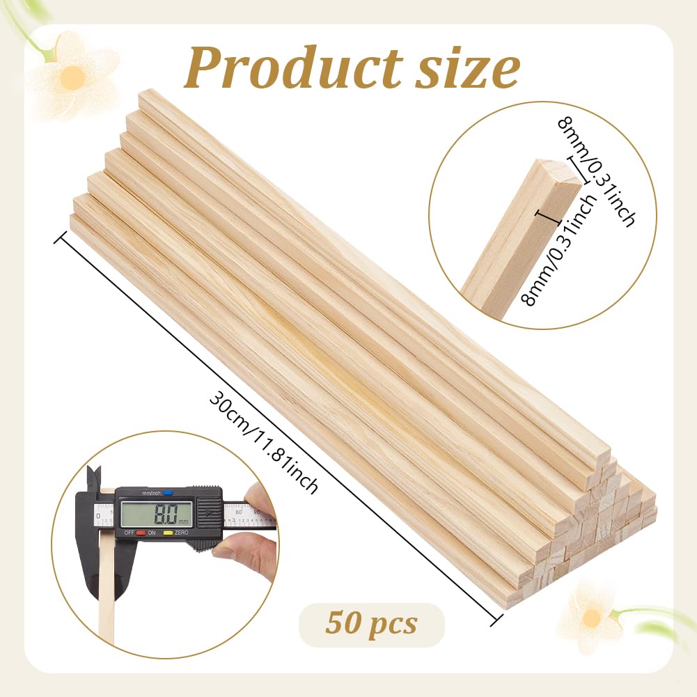 BENECREAT tige bois pin carrée 300x8mm lot de 50
