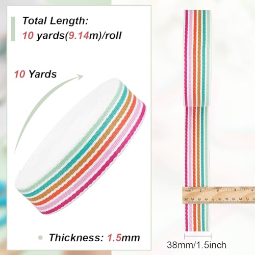 BENECREAT Ruban Rayé Arc-en-Ciel 38 mm 9,14 m Polycoton