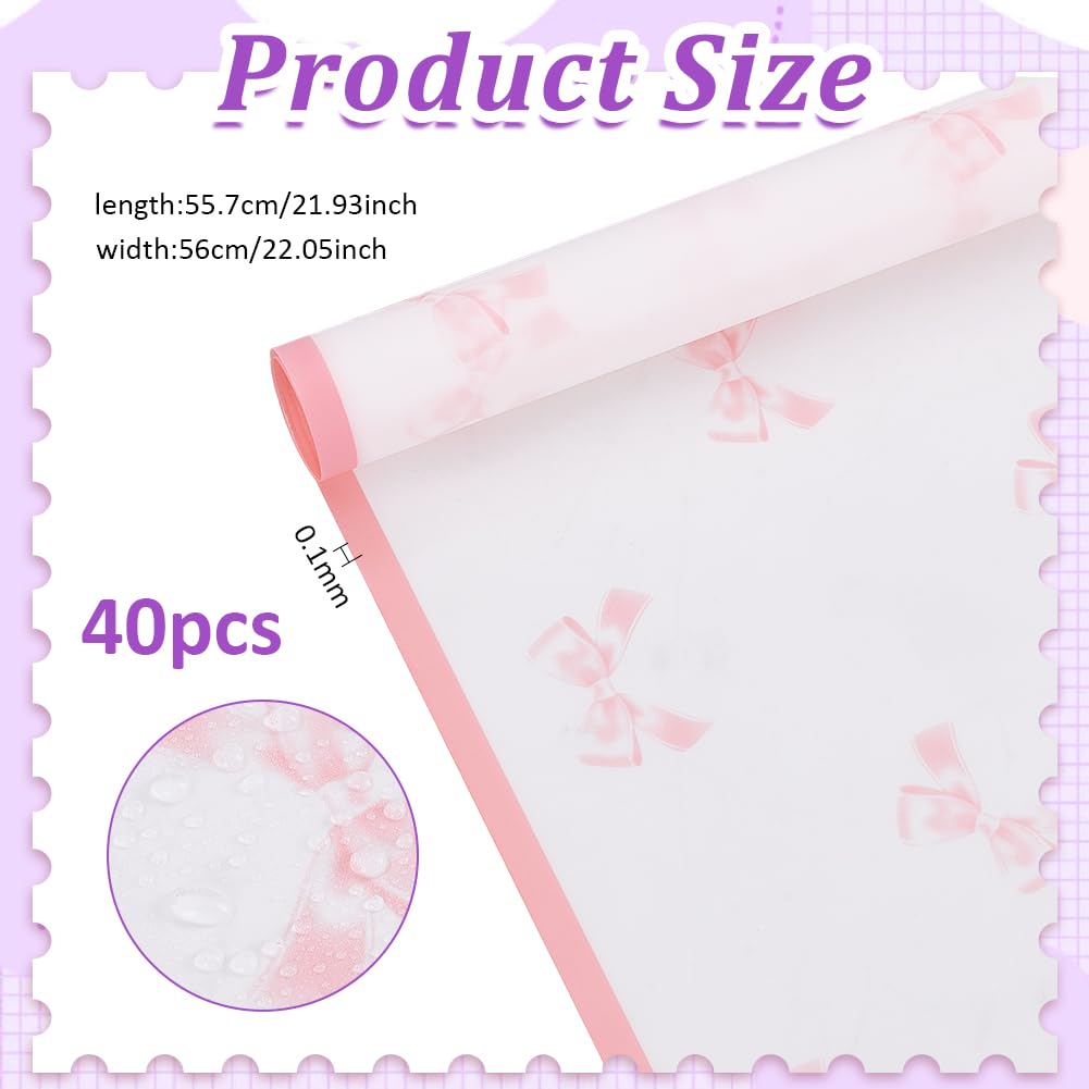 BENECREAT papier bouquet fleurs rose noeud 40 feuilles 56cm