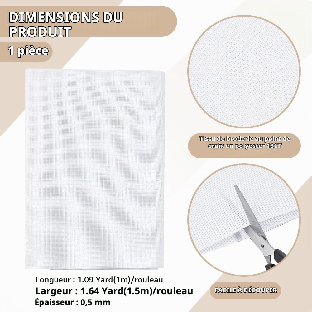 BENECREAT 18CT Toile Aida Blanche 1x1,5m 1mm