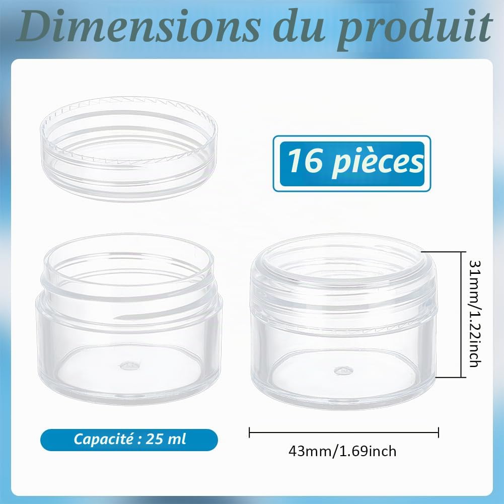 BENECREAT pots cosmétiques vides 25 ml x16 transparent à vis