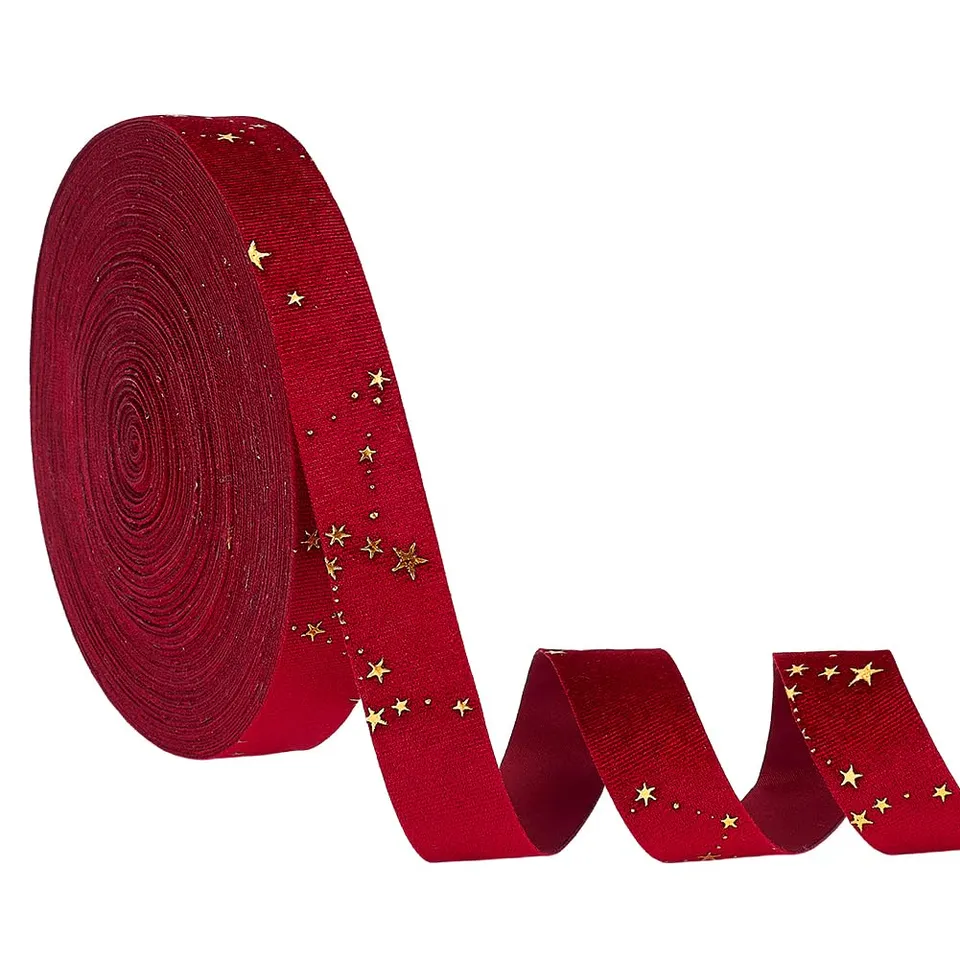 BENECREAT Ruban Velours Étoiles Ruban 22,86 m Rouge Brique Doré