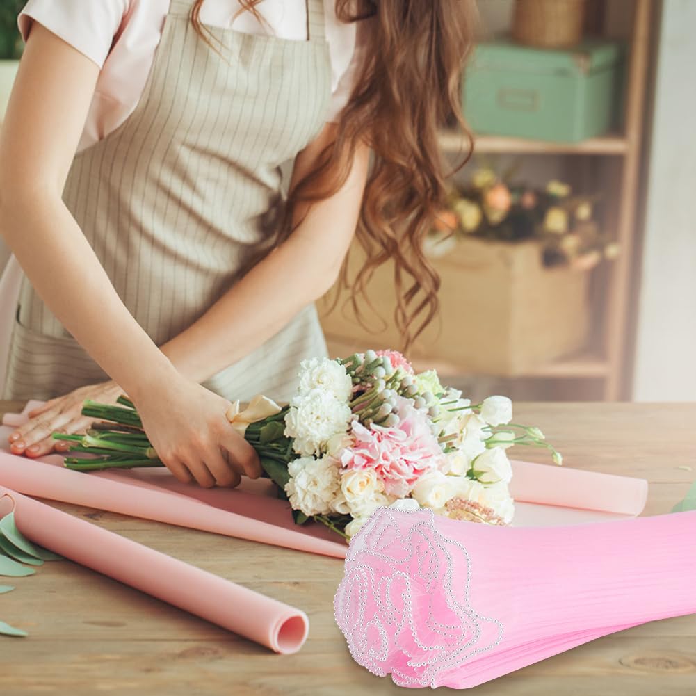 BENECREAT papier emballage fleurs rose perlé 4 m