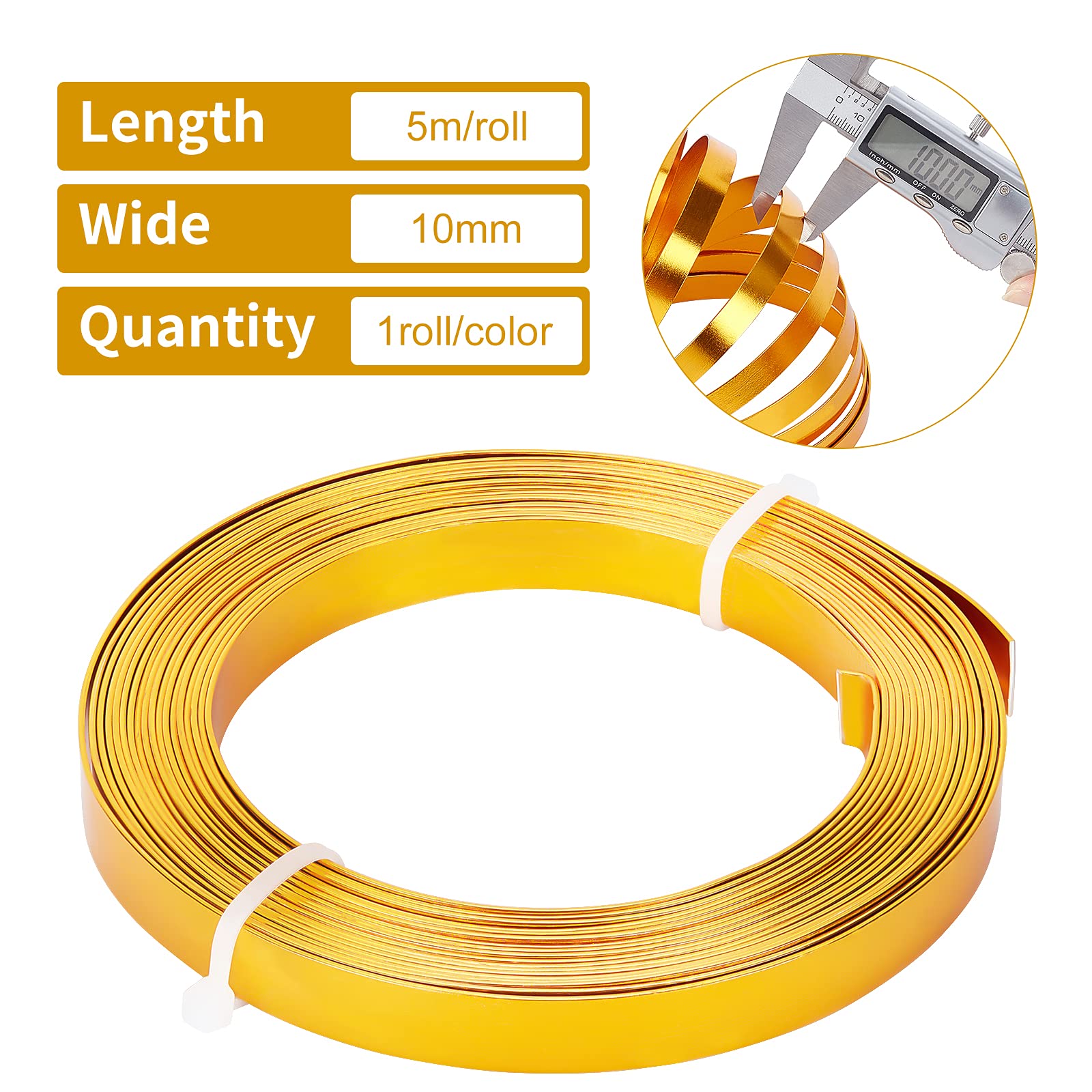 BENECREAT Fil Aluminium Plat Doré 10 mm 2x5 m Bijoux