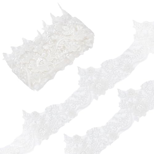 BENECREAT Galon Dentelle Fleurie Blanc 100mm x 1,8m Mariée