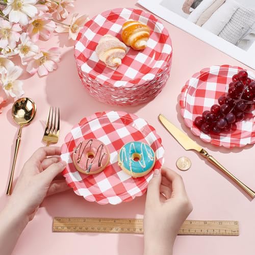 BENECREAT Assiettes Papier Vichy Rouge 178mm x100 Festonné