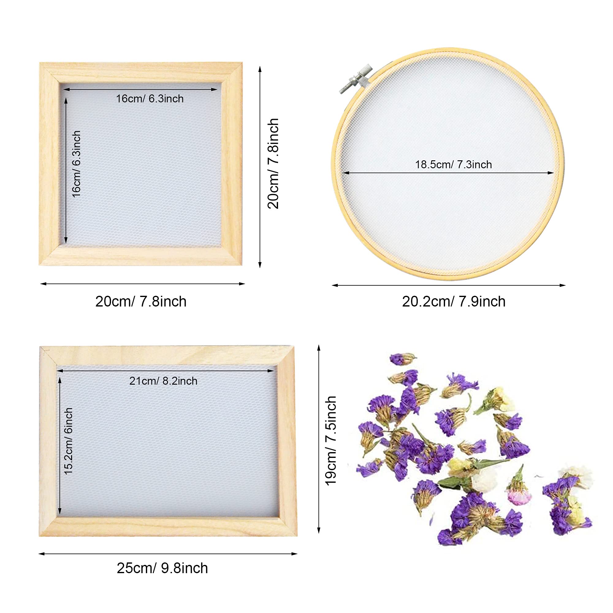 Cayway kit fabrication papier 9 pièces 3 cadres bois fleurs séchées
