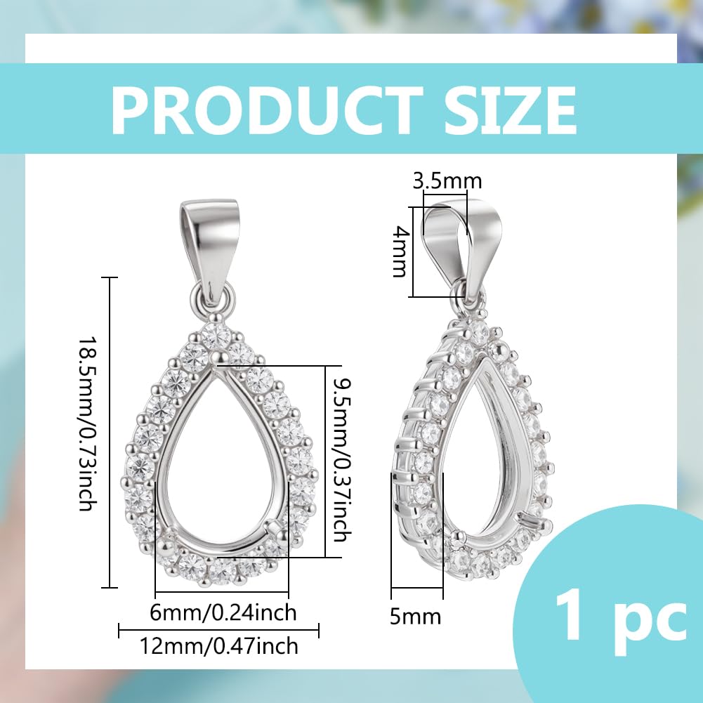 BENECREAT Pendentif goutte argent 925 zircons platine 9.5x6mm