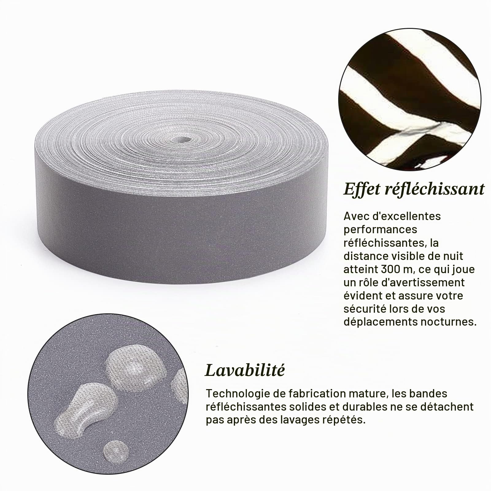 BENECREAT Ruban réfléchissant argent 25mm 25m