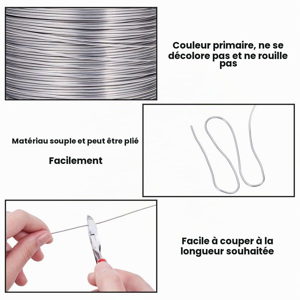 Benecreat Fil Aluminium Bijoux 1 mm 150 m Couleur