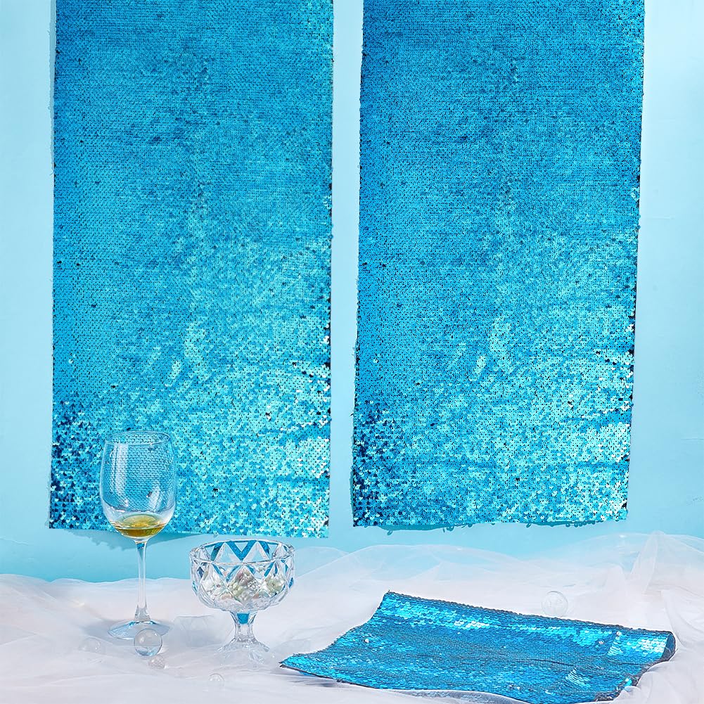 BENECREAT tissu paillettes réversible bleu argent 100x33cm