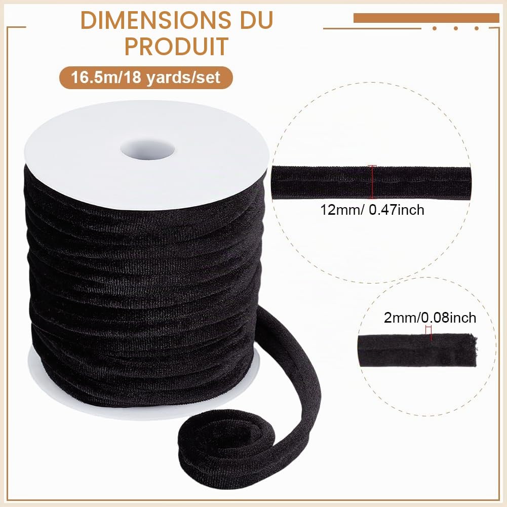 BENECREAT biais passepoil velours noir 12mm 16,4m