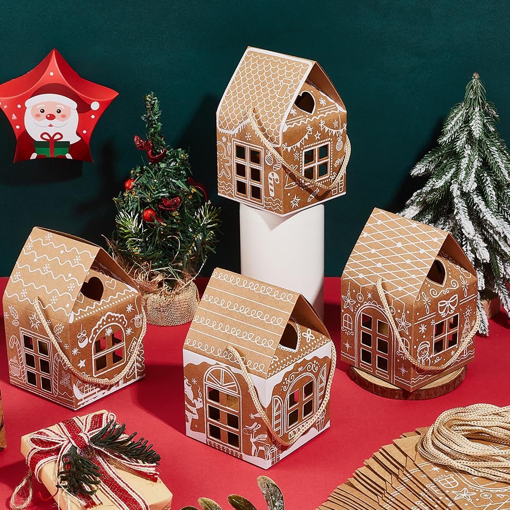 BENECREAT boîte cadeau Noël maison kraft 8x6x13 cm lot de 48