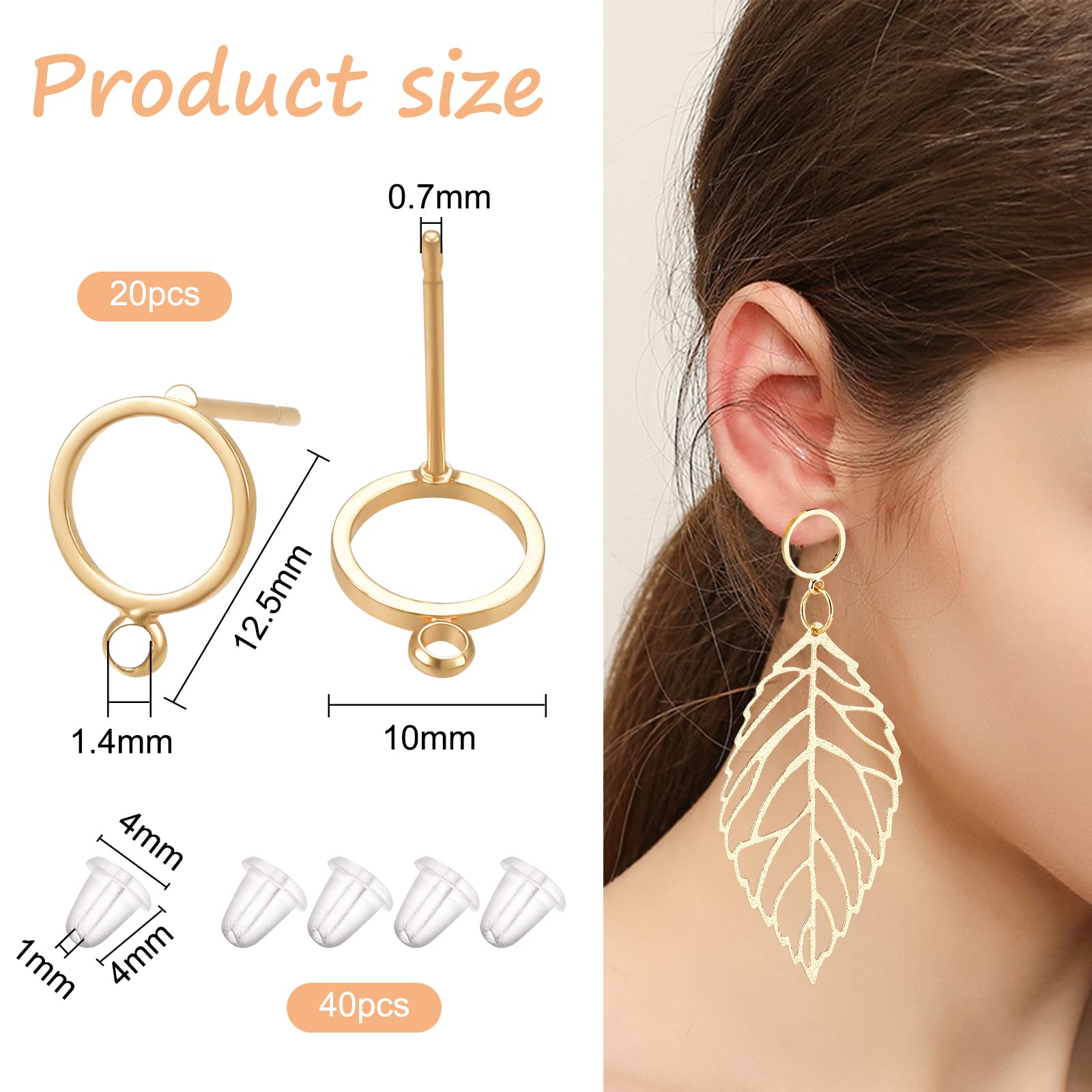 Benecreat Clous Oreille Laiton Doré 12,5mm Lot 20