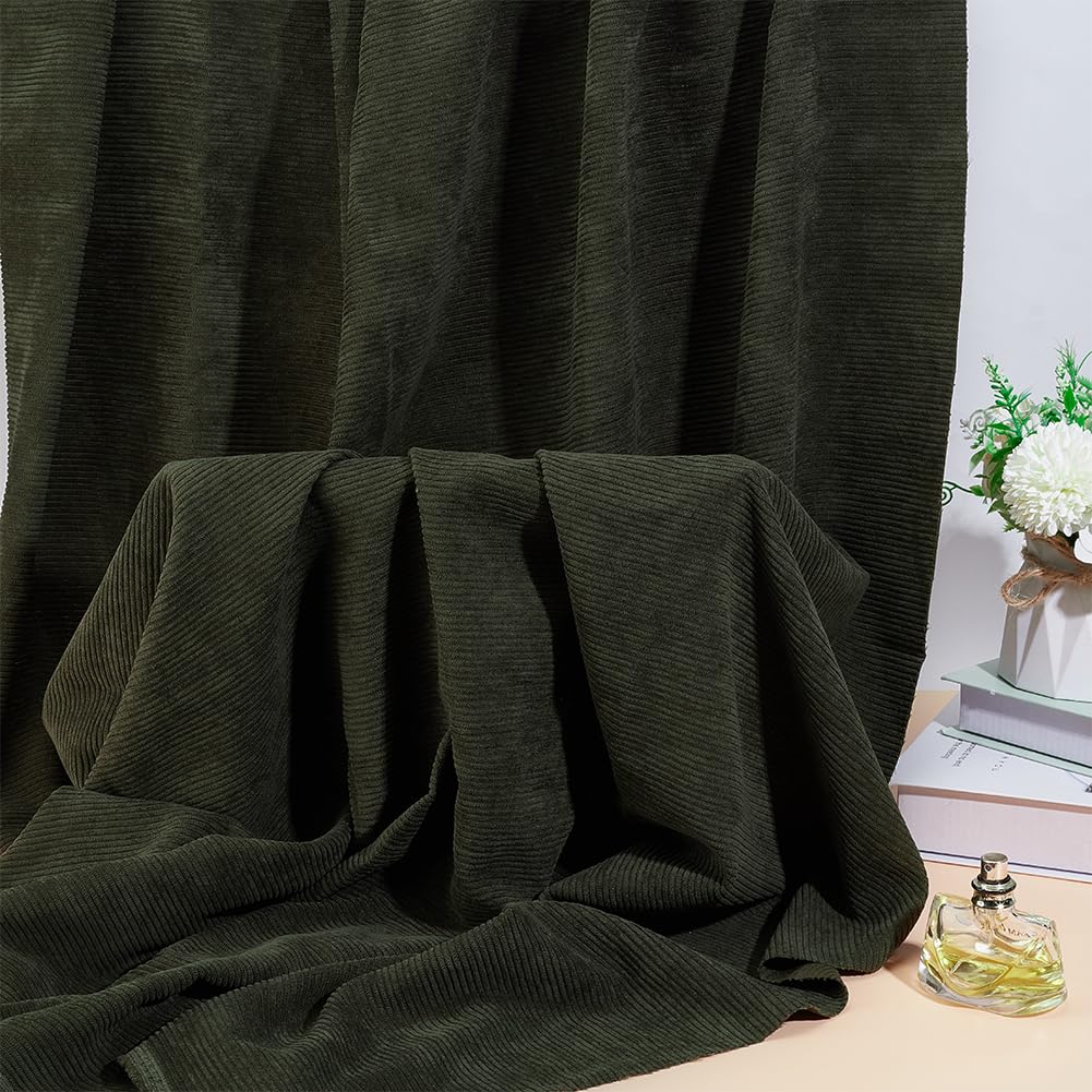 BENECREAT Tissu Velours Côtelé 155x100 cm Vert Olive Foncé Polyester