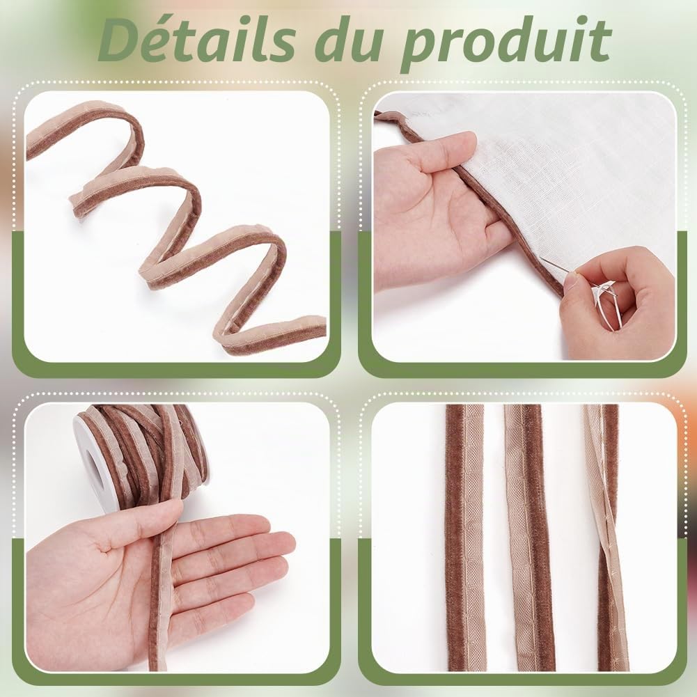 BENECREAT biais passepoil velours marron 11mm 9,14m couture