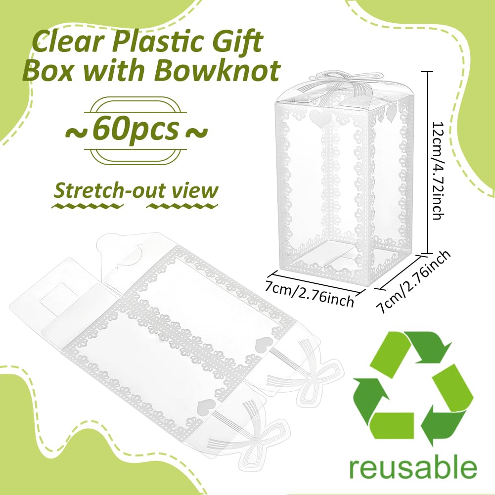 BENECREAT Boîtes Cadeaux Transparentes PVC 60pcs Nœud