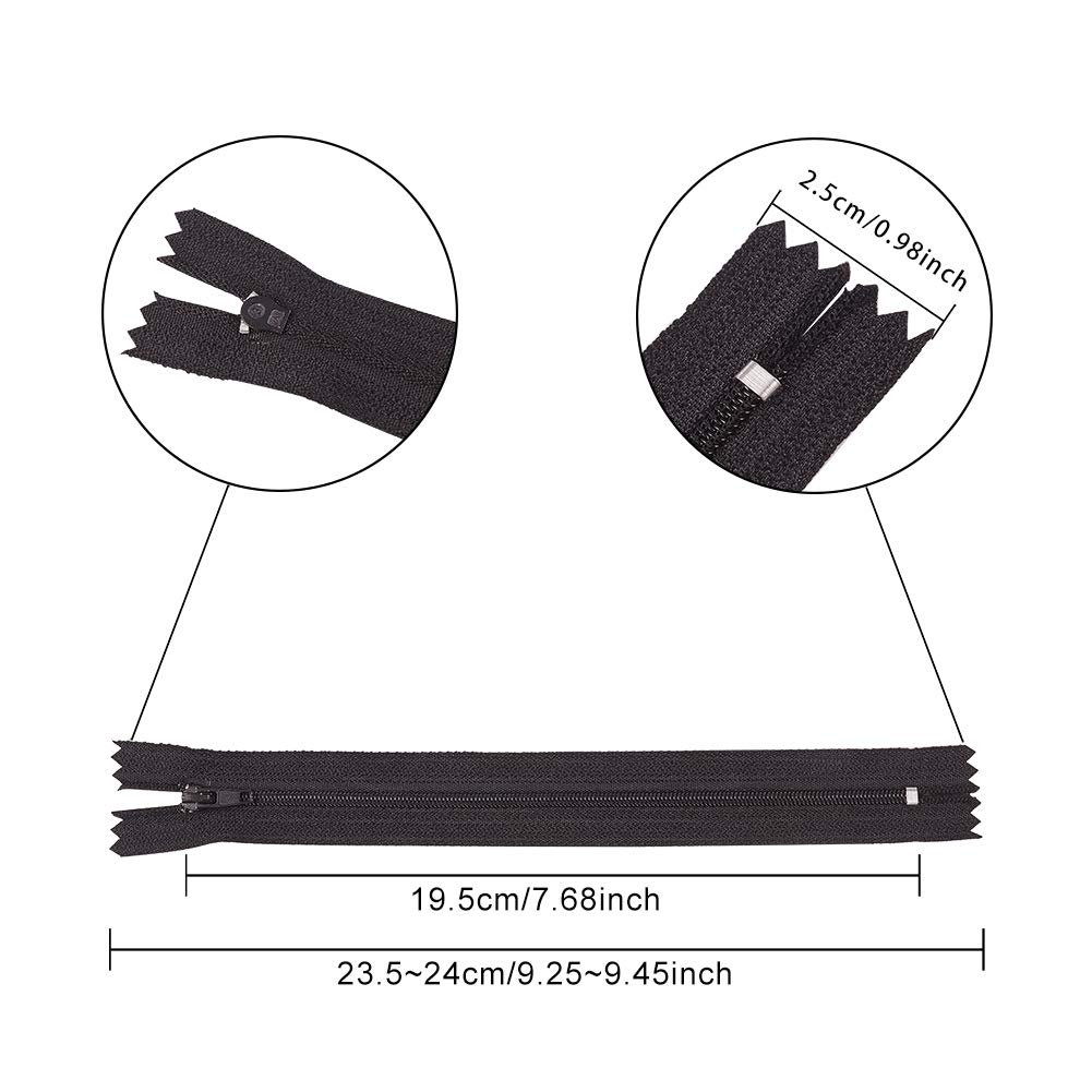 BENECREAT Fermeture Invisible Nylon 24cm Noir Blanc 100pcs